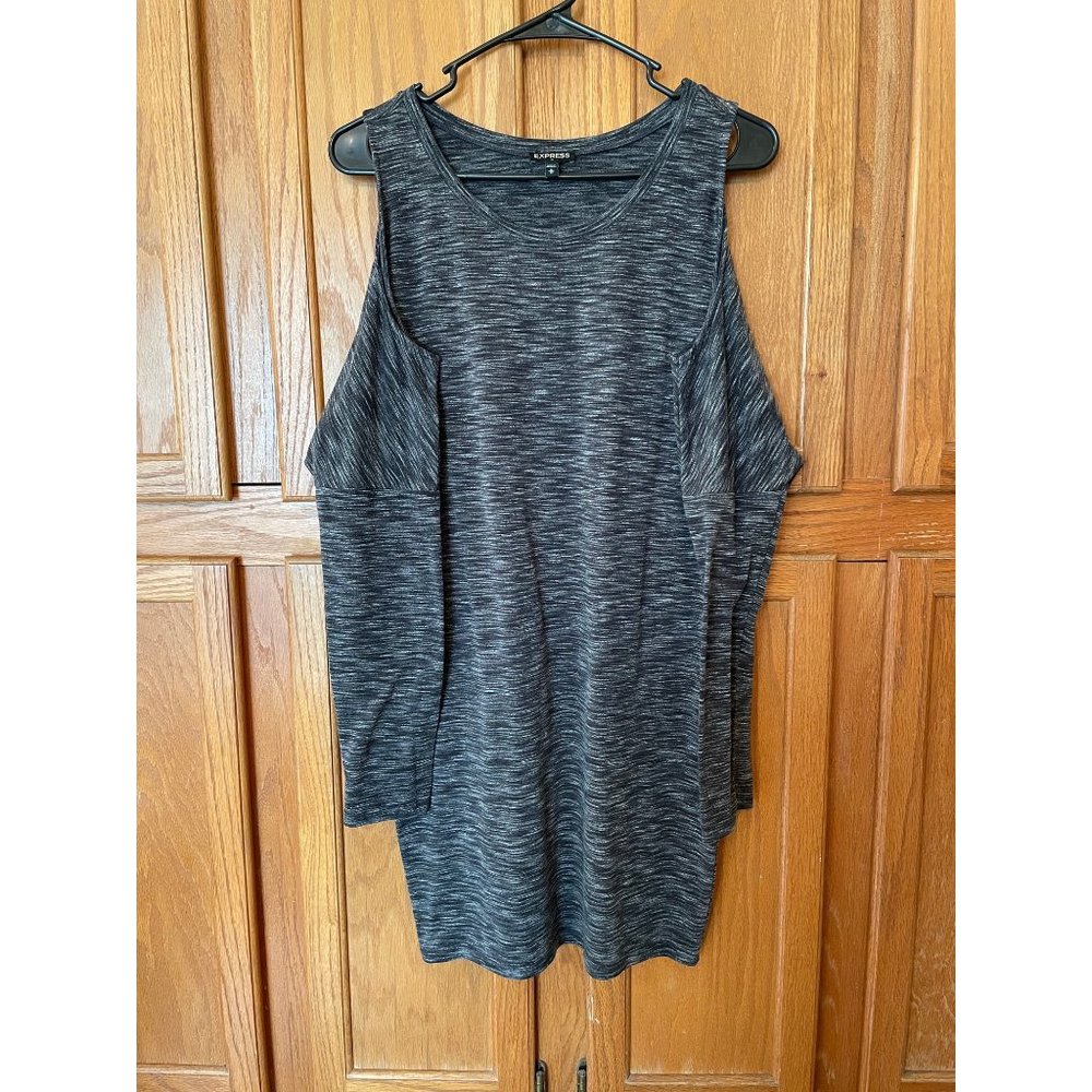 Express Cold Shoulder Dress Slouchy Long Sleeve Space Dyed Gray Womens M Tunic - Picture 6 of 13